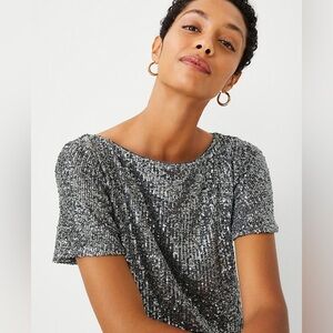 Ann Taylor Silver Sequin Shift Dress Cocktail Party Holiday Size Medium M